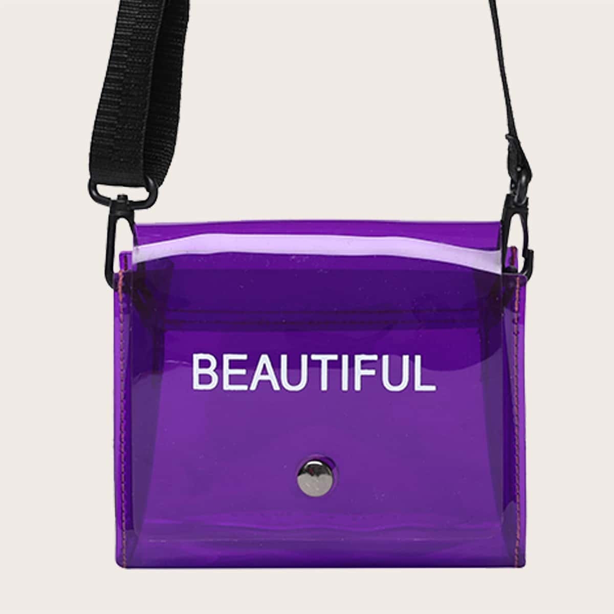 

Clear Letter Graphic Crossbody Bag, Purple