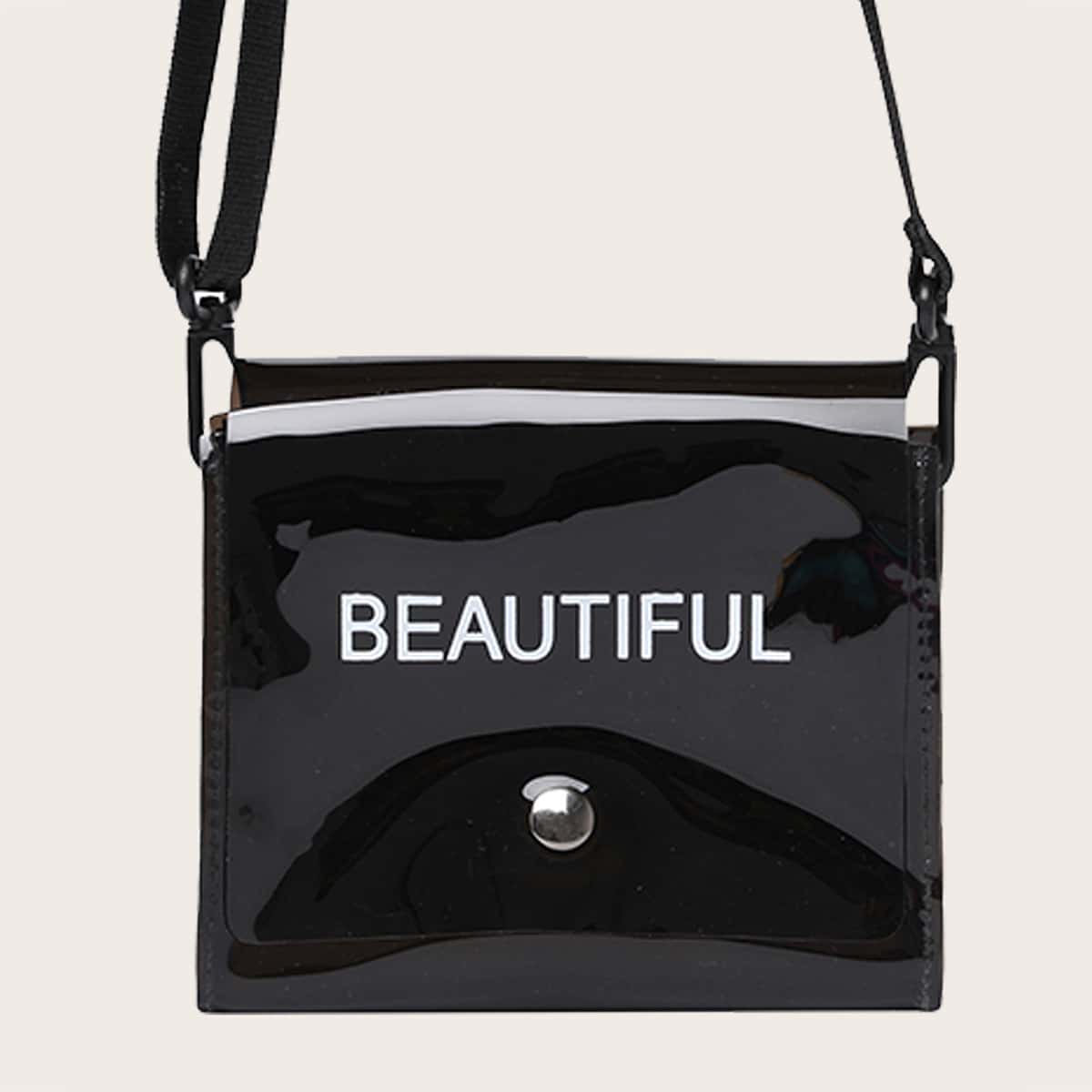 

Clear Letter Graphic Crossbody Bag, Black