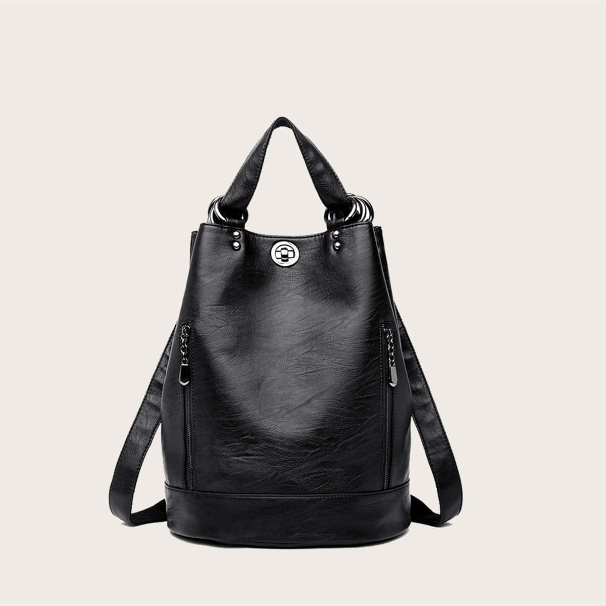 

Zip Front Twist Lock Backpack, Black
