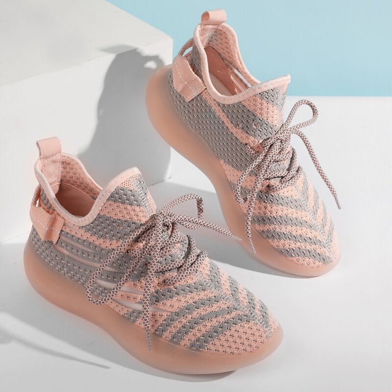 

Lace-up Front Colorblock Knit Sneakers, Pink