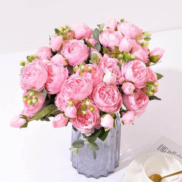 

1branch Artificial Rose With 5pcs Head, Pink