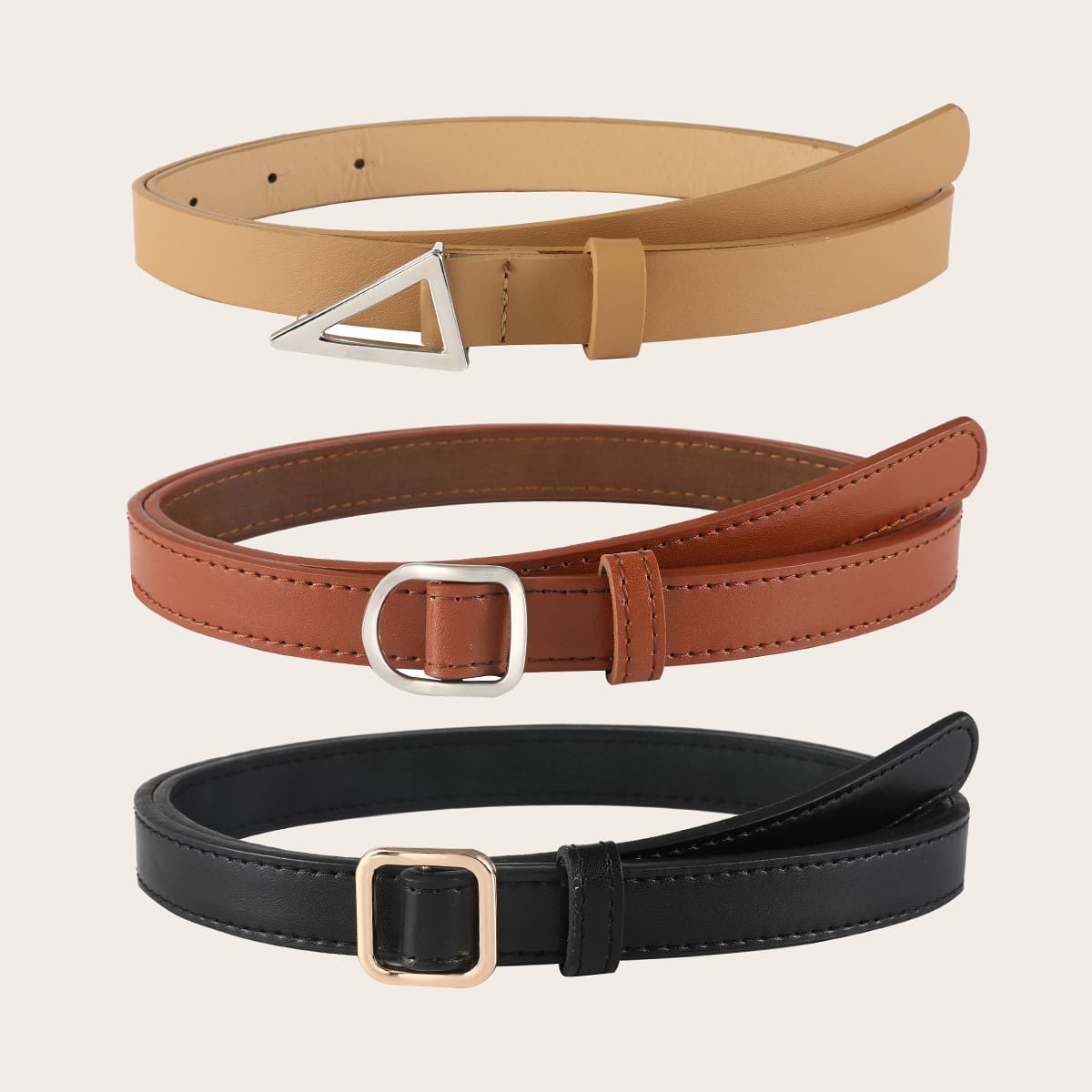 

3pcs Geo Buckle Belt, Multicolor