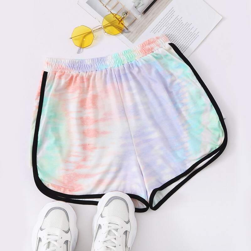 

Tie Dye Contrast Trim Track Shorts, Multicolor