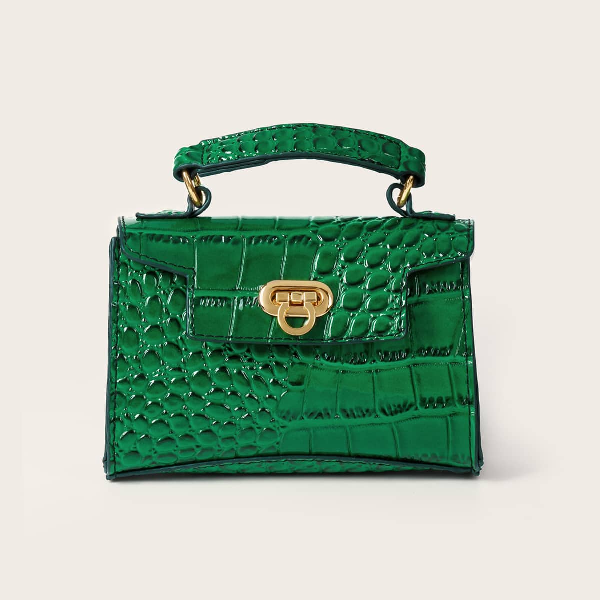 

Mini Croc Embossed Satchel Bag, Green