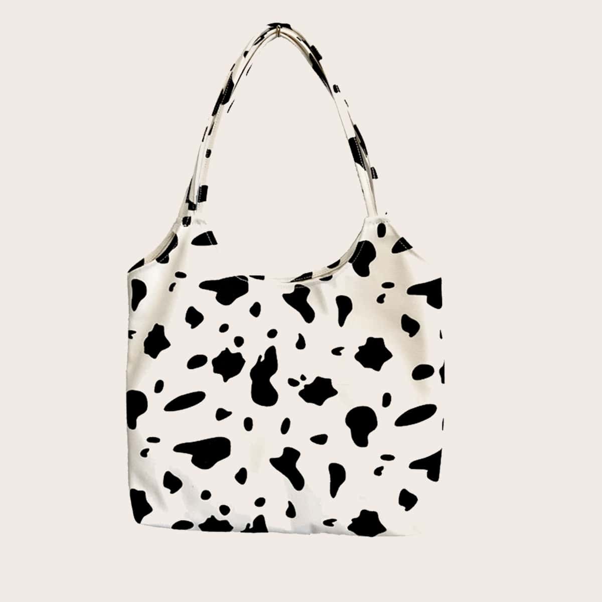

Cow Print Tote Bag, Black and white