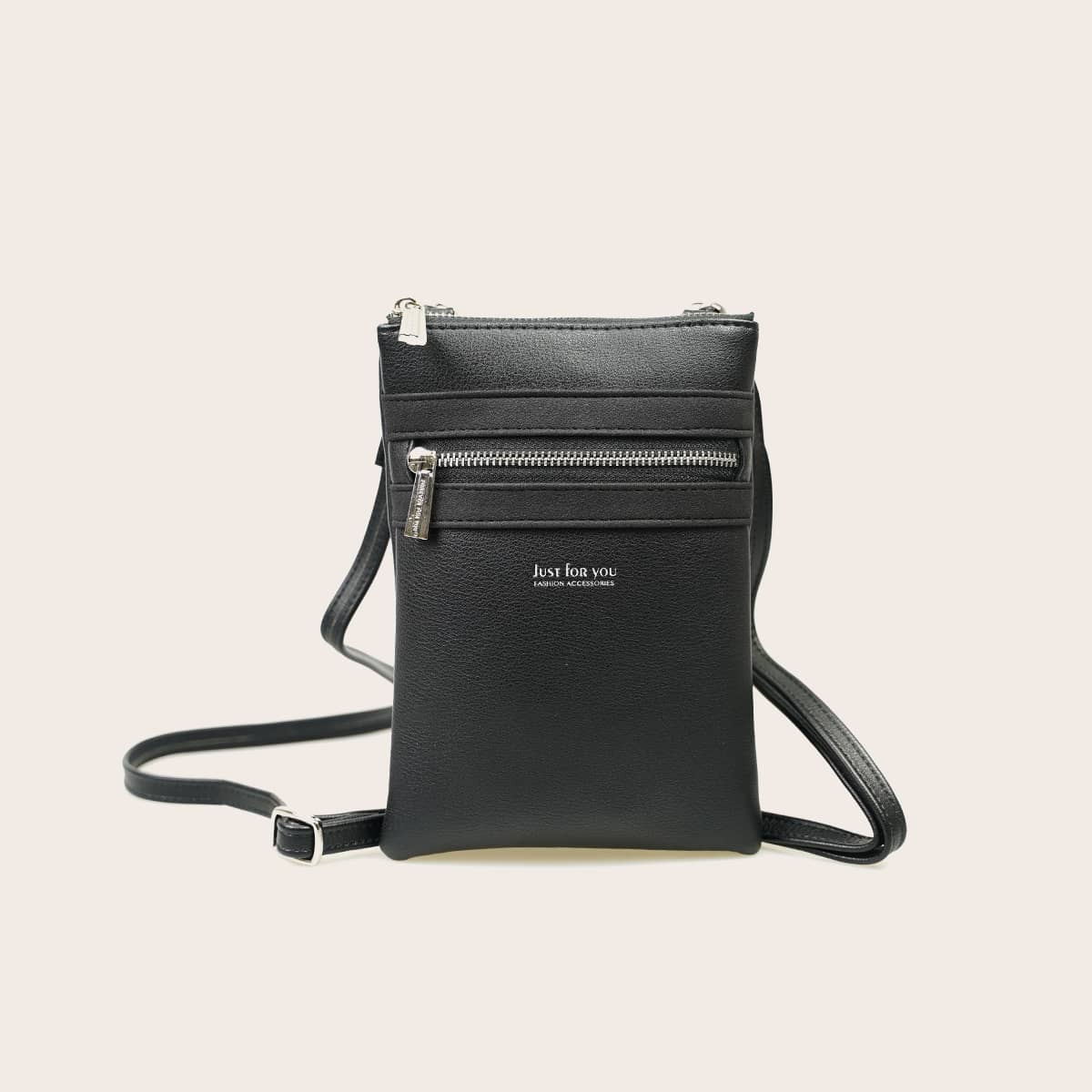 

Zip Front Crossbody Bag, Black