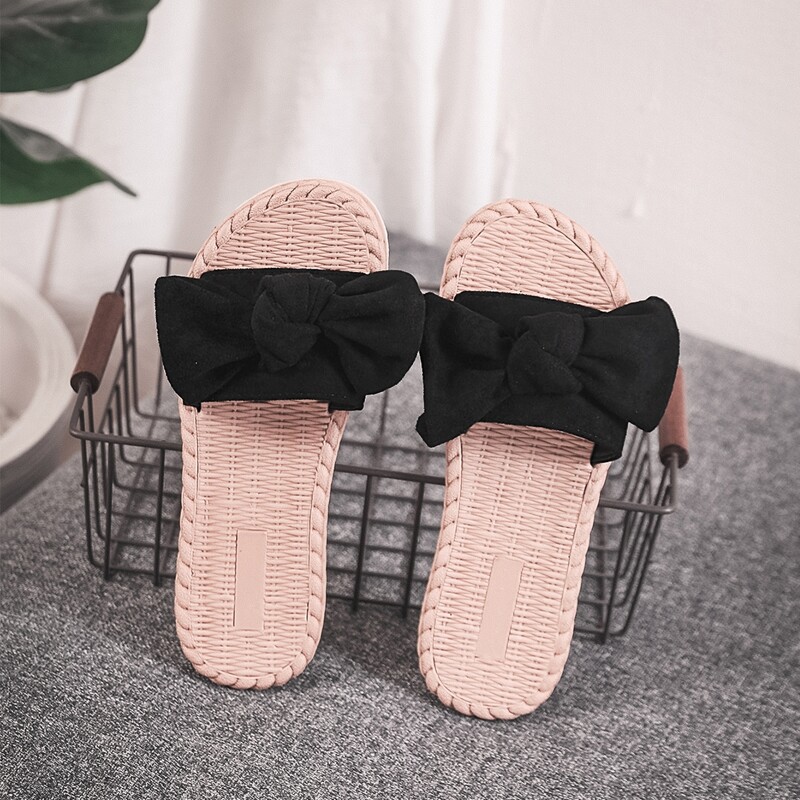 

Bow Decor Non-slip Sliders, Black