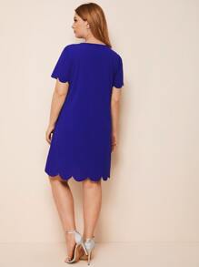SHEIN Vestido unicolor ribete en abanico - grande - Azul - Ver 2