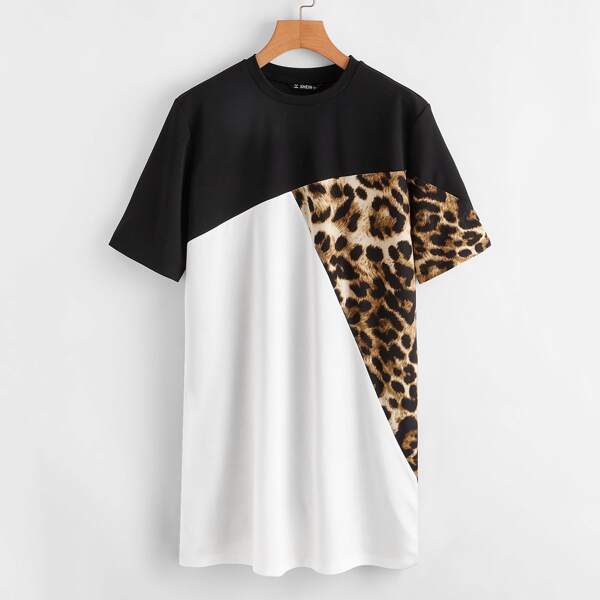 

Leopard Panel Colorblock Tee Dress, Multicolor
