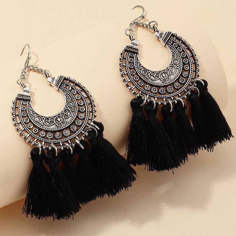 

1pair Tassel Decor Drop Earrings, Silver