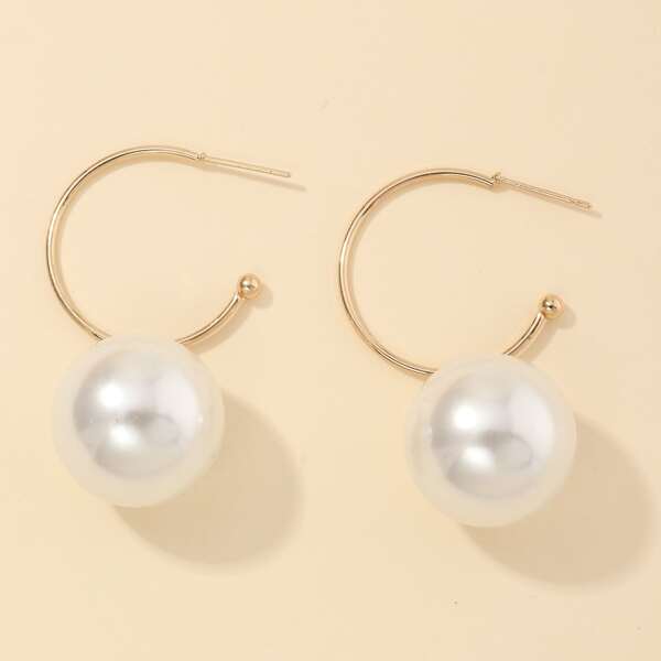

1pair Pearl Decor Cuff Drop Earrings, White