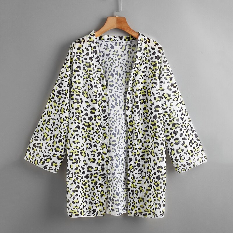 

Leopard Print Open Front Kimono, Multicolor