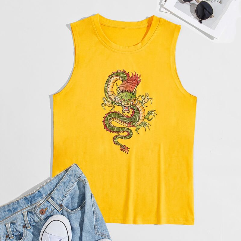 

Guys Dragon Print Tank Top, Yellow