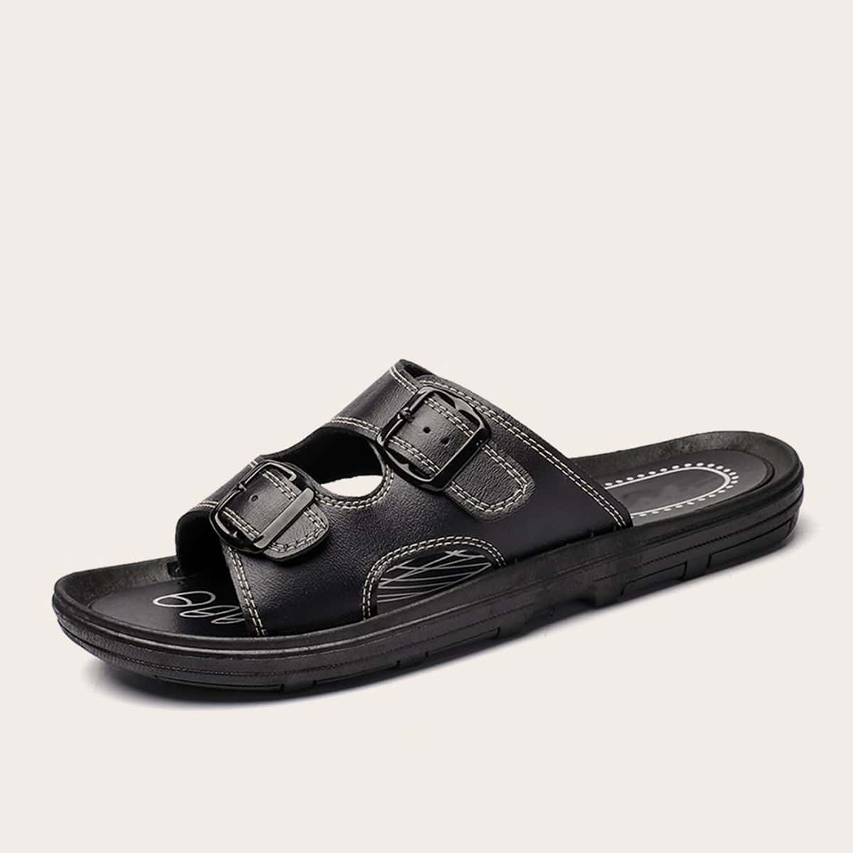 

Guys Buckle Strap Cut-out Sliders, Black