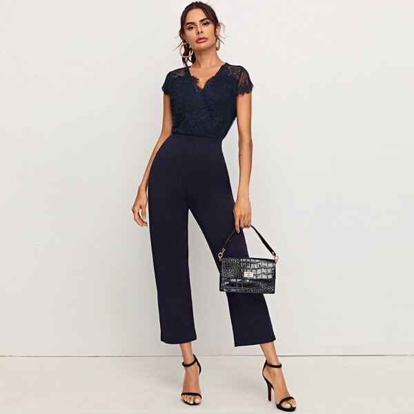 

Surplice Front Lace Bodice Jumpsuit, Navy
