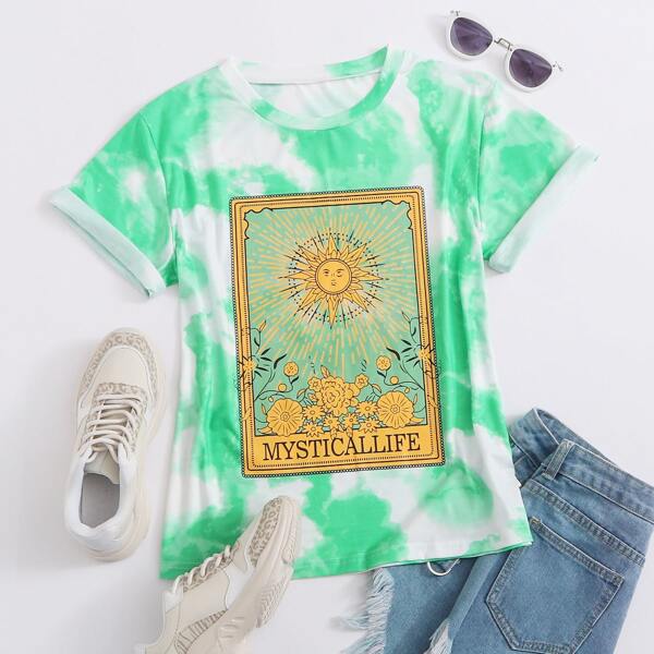

Graphic Print Tie Dye Tee, Multicolor