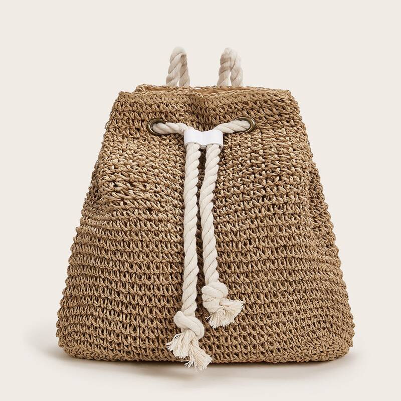 

Plaited Drawstring Backpack, Brown