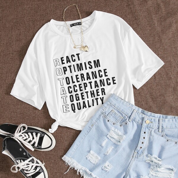 

Drop Shoulder Slogan Graphic Tee, White
