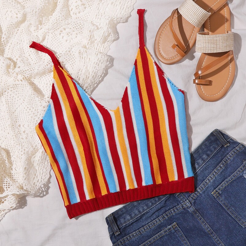 

Striped Crop Knit Top, Multicolor