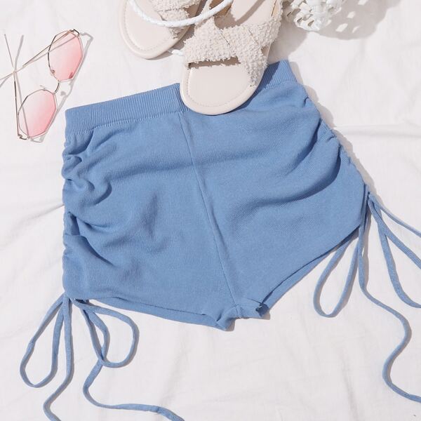 

Drawstring Rib-knit Shorts, Blue