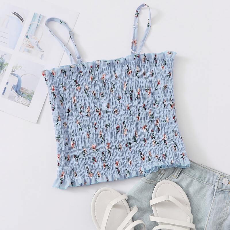 

Ditsy Floral Shirred Cami, Blue