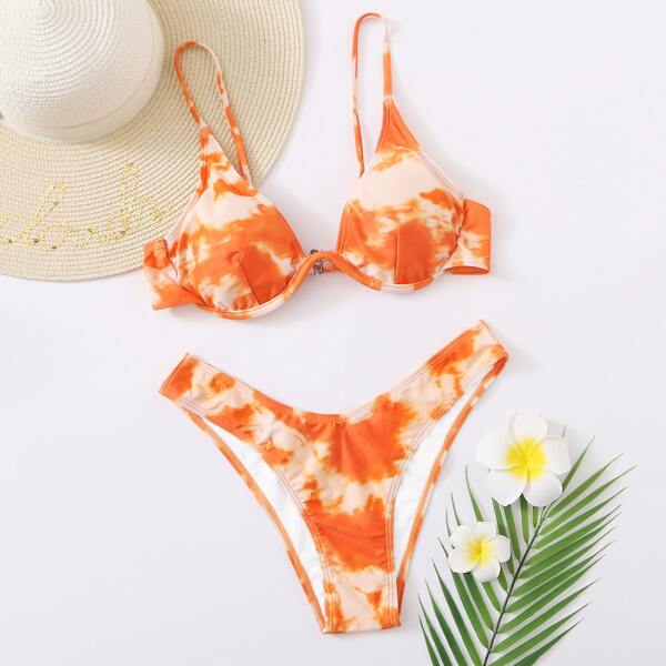 

Tie Dye Underwire High Cut Bikini Swimsuit, Orange