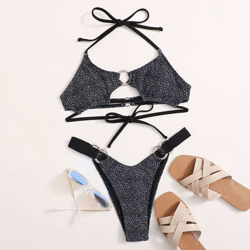 

Dalmatian Ring Linked High Cut Bikini Swimsuit, Black