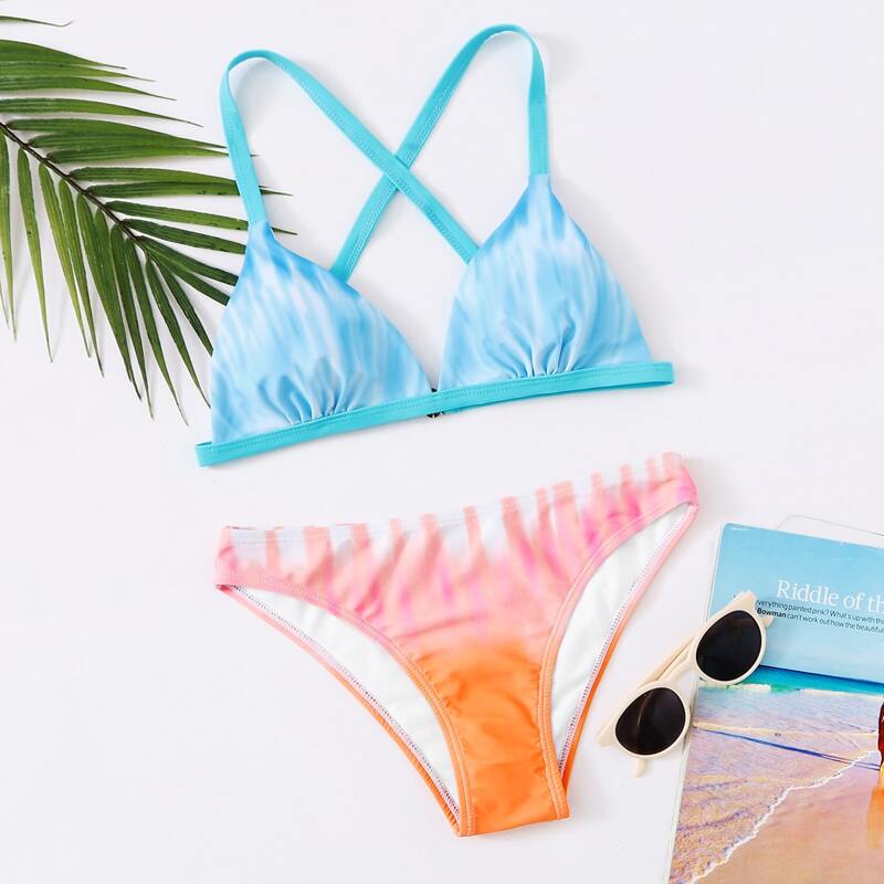 

Ombre Criss Cross Bikini Swimsuit, Multicolor