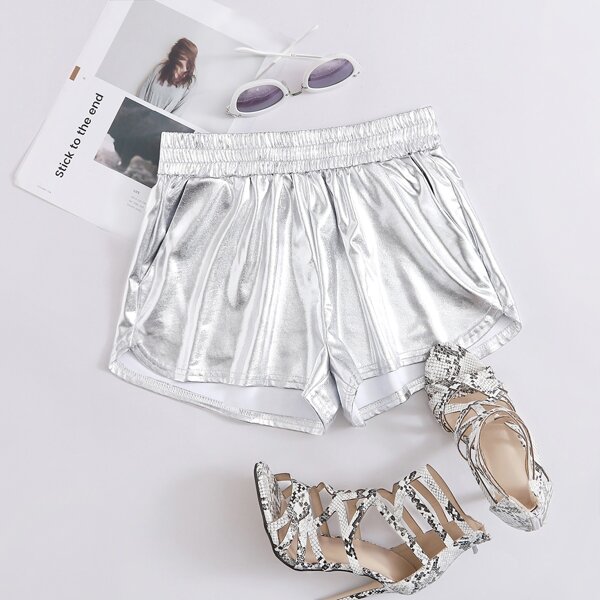 

Elastic Waist Metallic Shorts, Grey