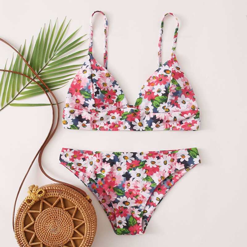 

Floral Triangle Bikini Swimsuit, Multicolor
