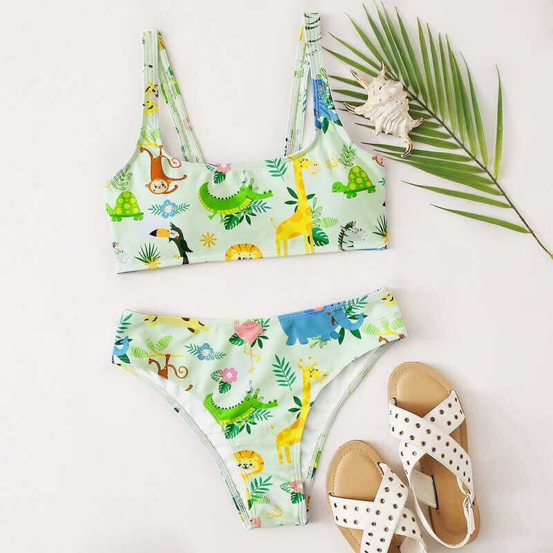 

Cartoon Animal Bikini Swimsuit, Multicolor