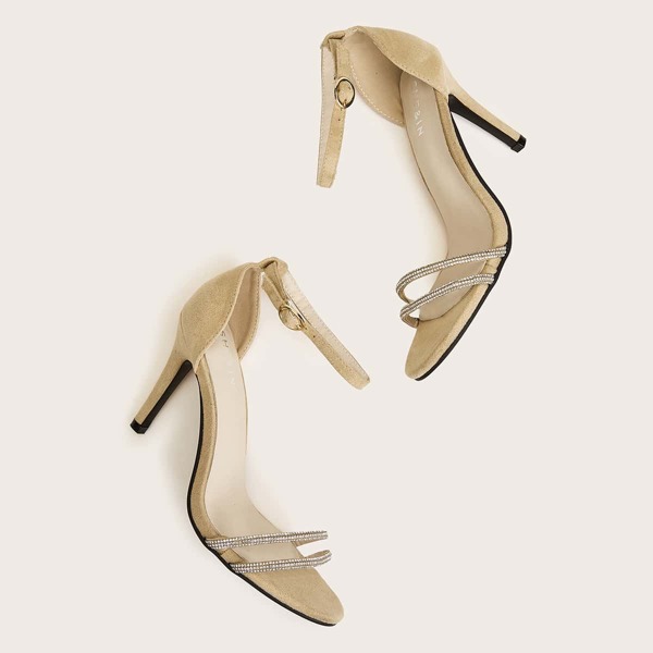 

Rhinestone Decor Ankle Strap Stiletto Heels, Khaki