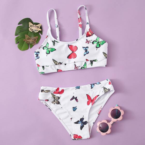

Girls Butterfly Print Bikini Swimsuit, White