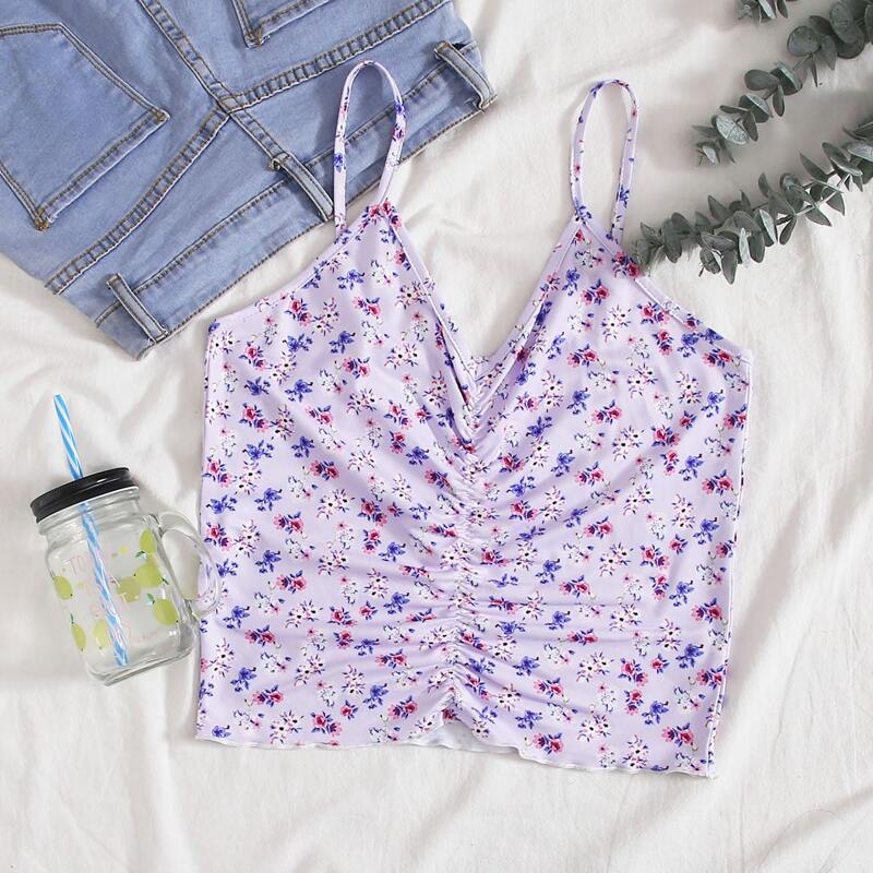 

Ditsy Floral Ruched Cami, Purple