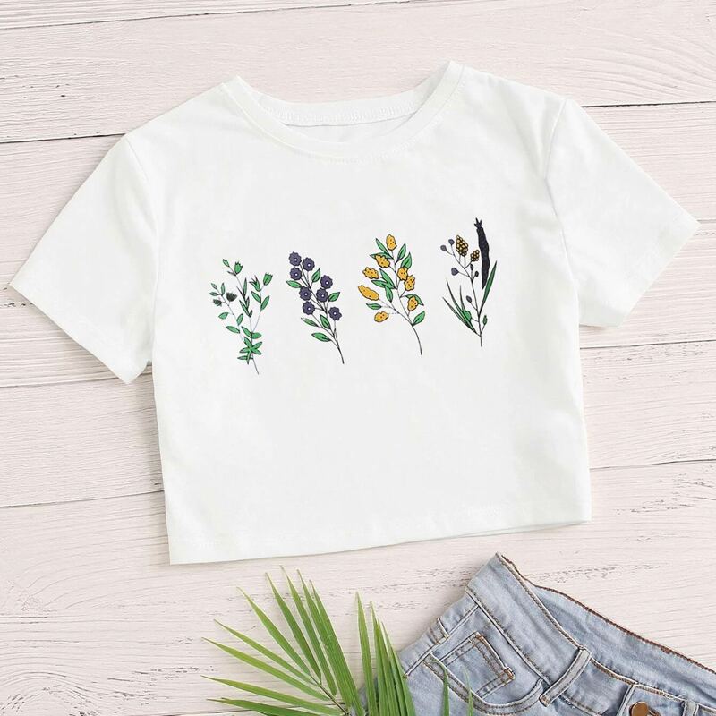 

Flower Graphic Crop Tee, White
