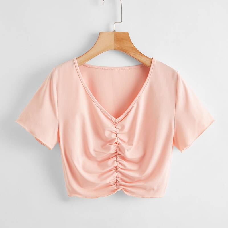 

Ruched Pink Crop Tee