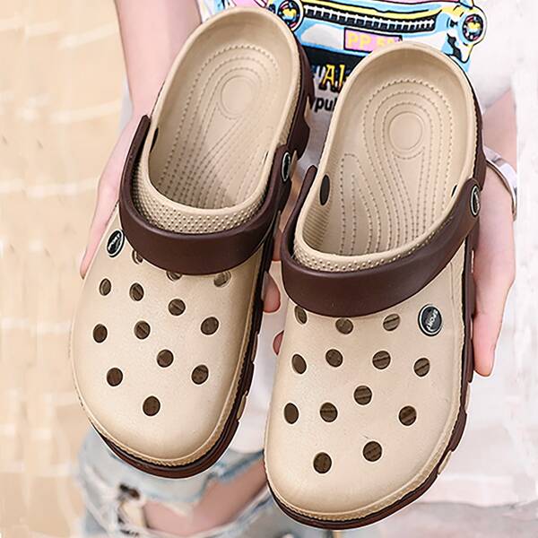 

Men Round Toe Hollow Out Sandals, Khaki