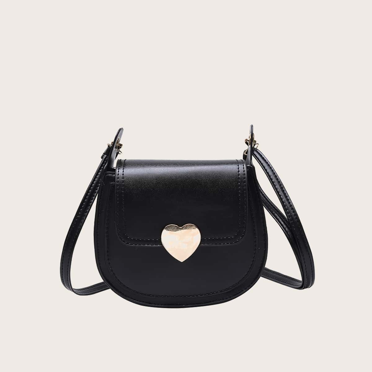 

Heart Flap Crossbody Bag, Black