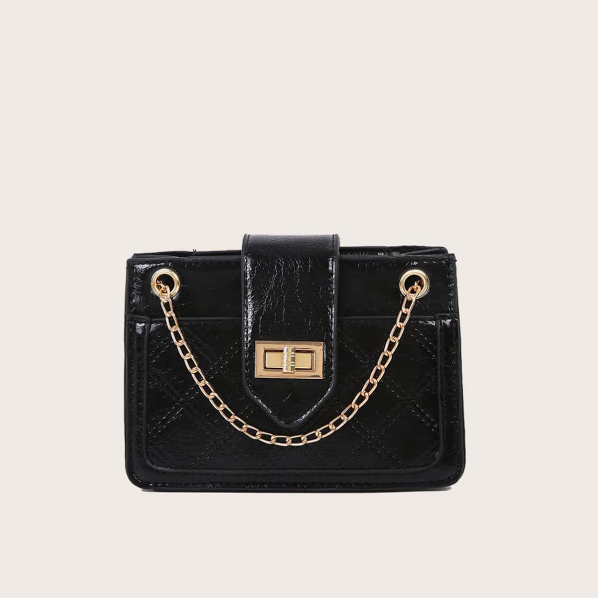 

Twist Lock Chain Tote Bag, Black