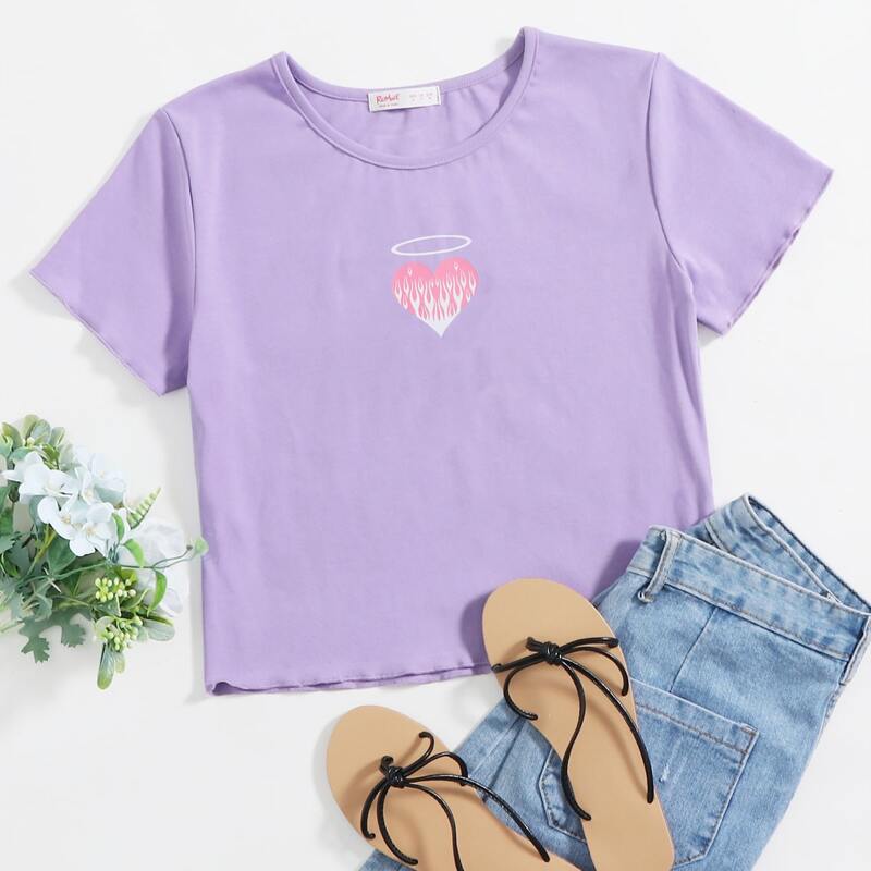 

Heart Graphic Purple Tee, Lilac purple