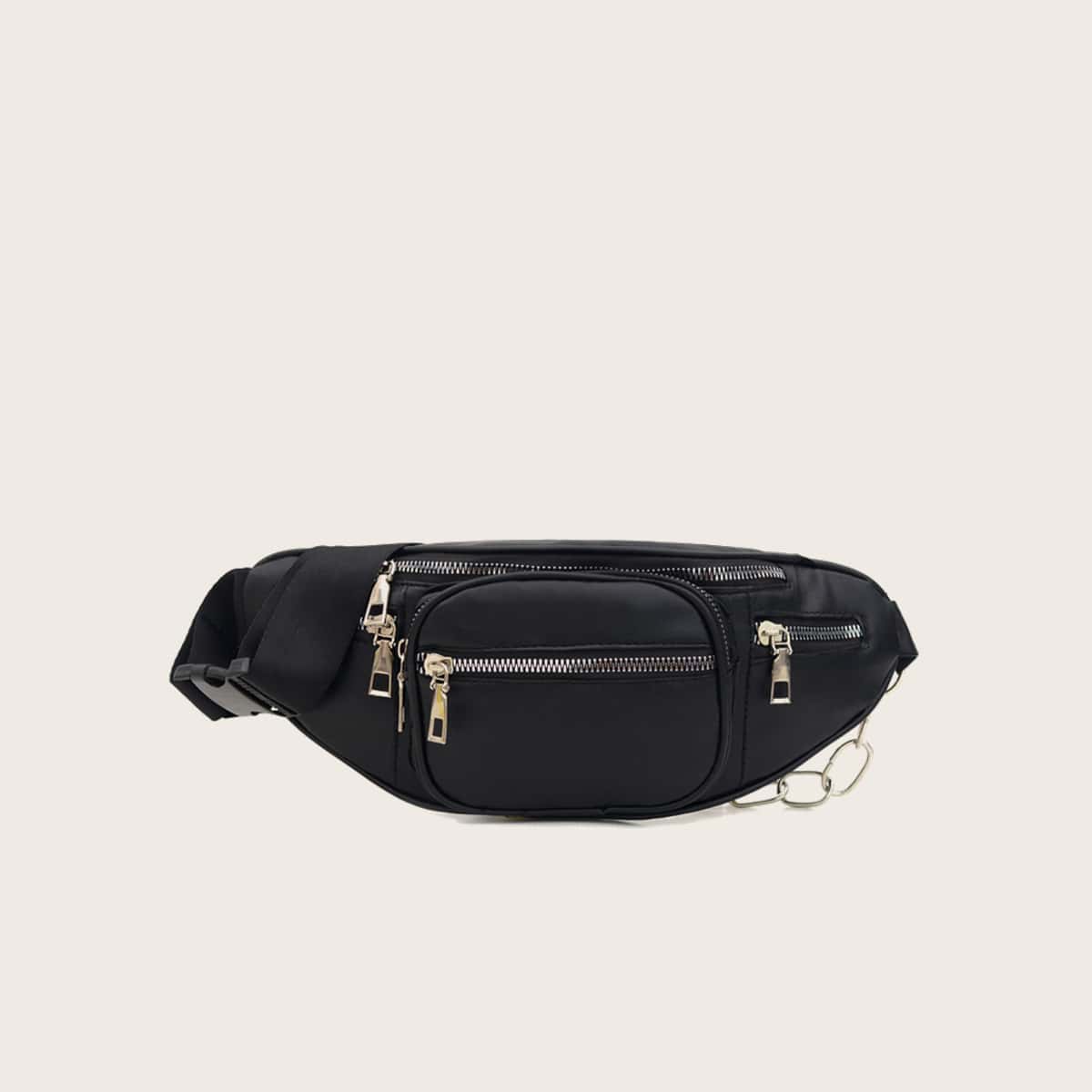 

Pocket Front Zip Fanny Pack, Black