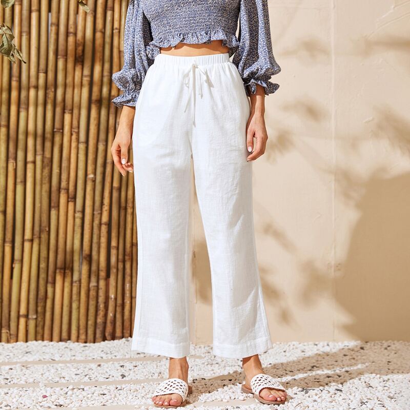 

Tie Waist Wide Leg Pants, White