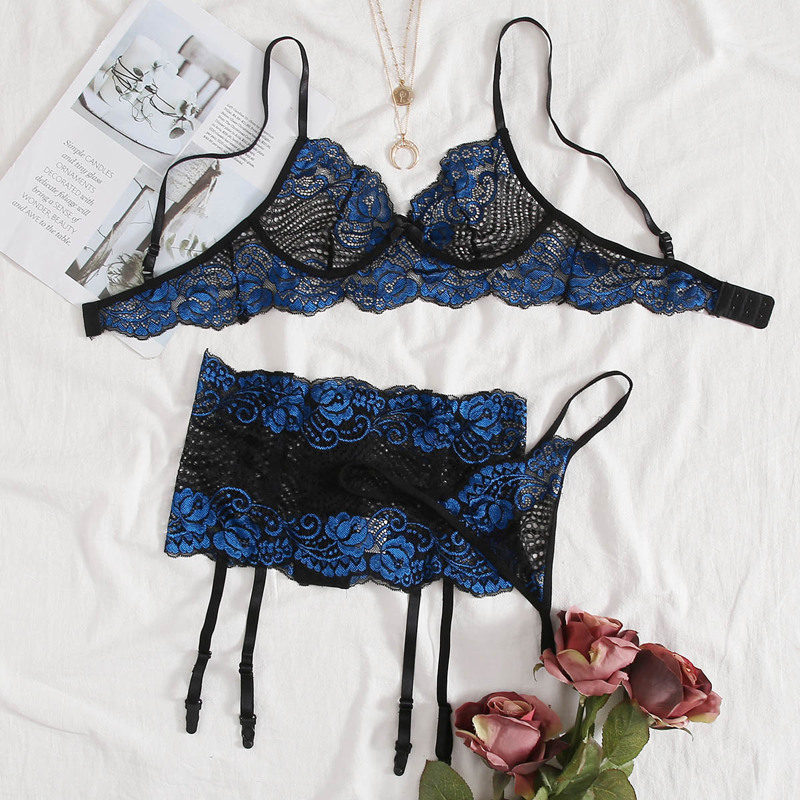 

Floral Lace Corset Garter Lingerie Set, Multicolor