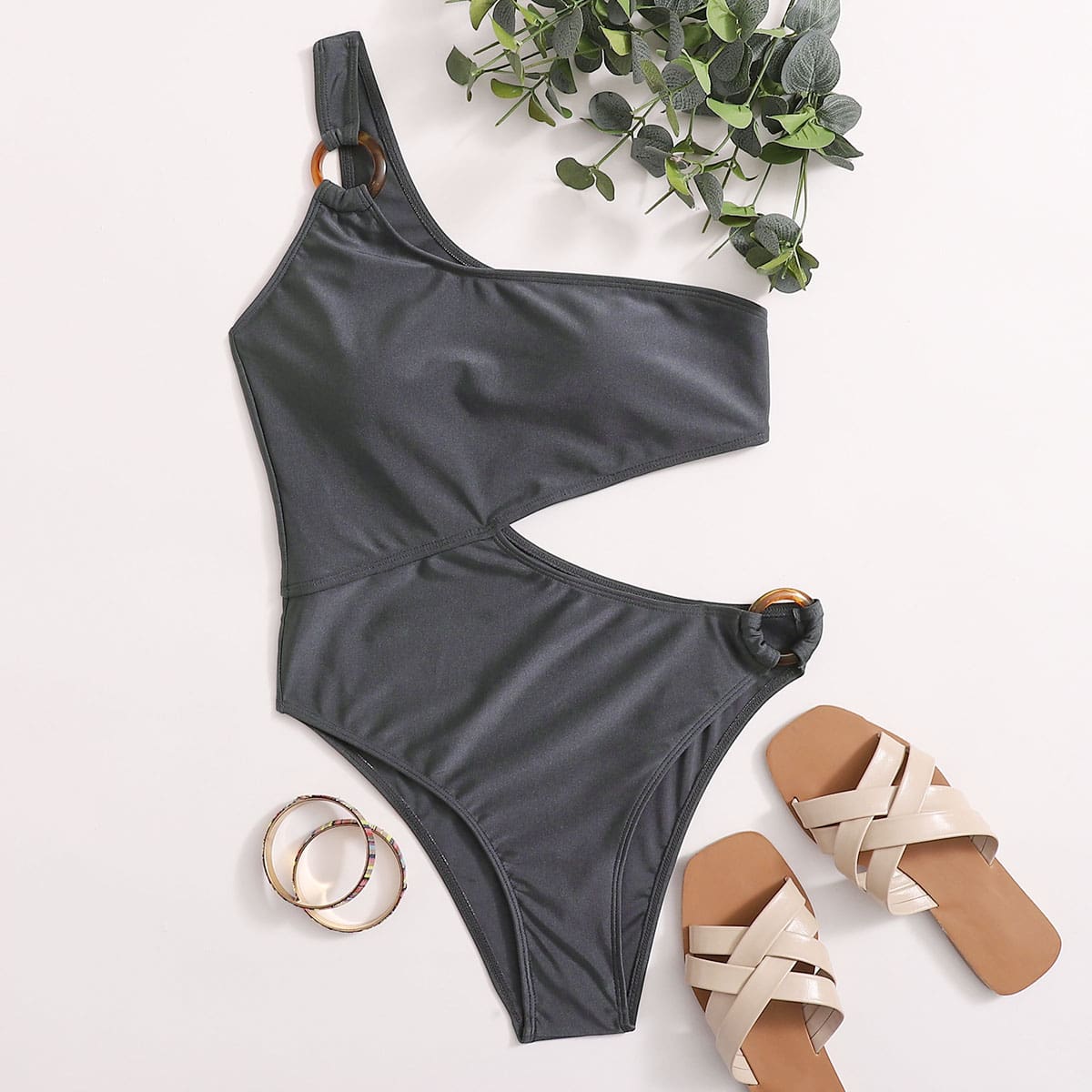 

Cut Out One Shoulder One Piece Swimsuit, Black