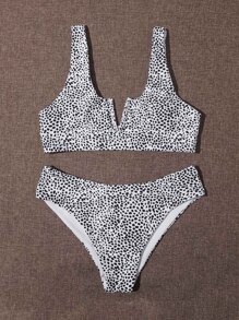 SHEIN Swim Dalmatian V Wired Bikini Set Summer Beach - Black and White - View 4