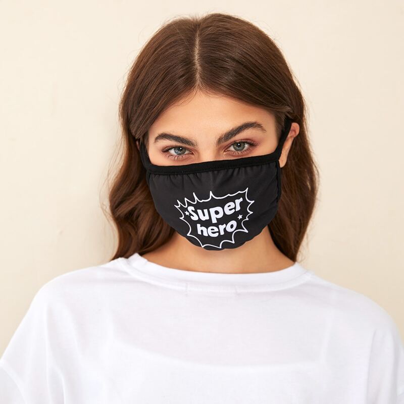 

Letter Graphic Fabric Face Mask, Black