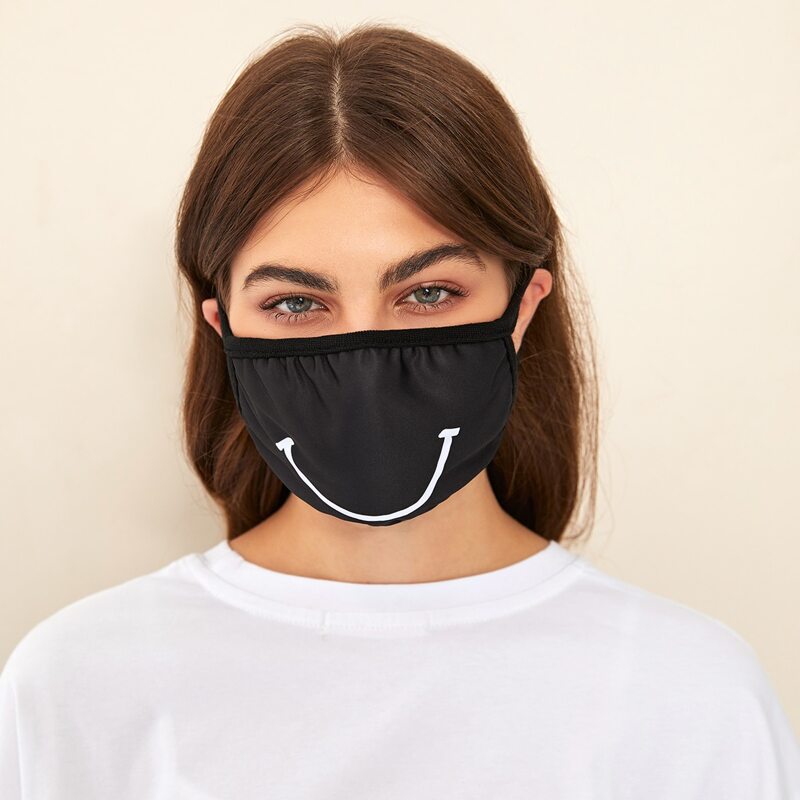 

Smiley Pattern Fabric Face Mask, Black