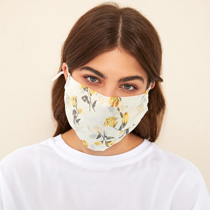 

Floral Pattern Fabric Face Mask, White