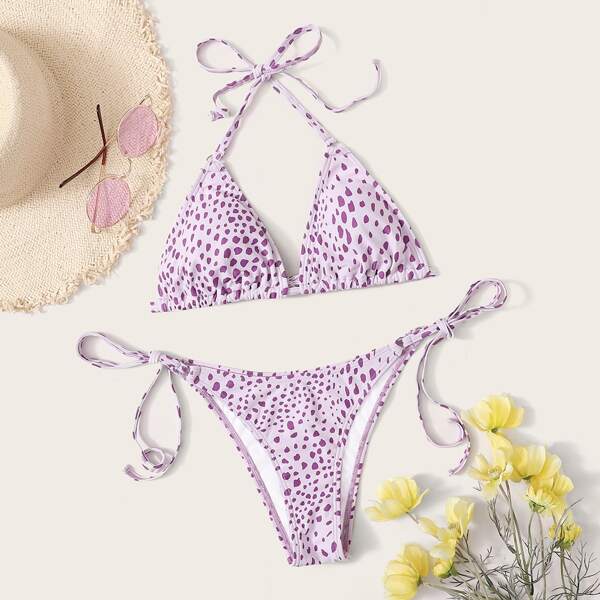 

Dalmatian Triangle Tie Side Bikini Swimsuit, Purple