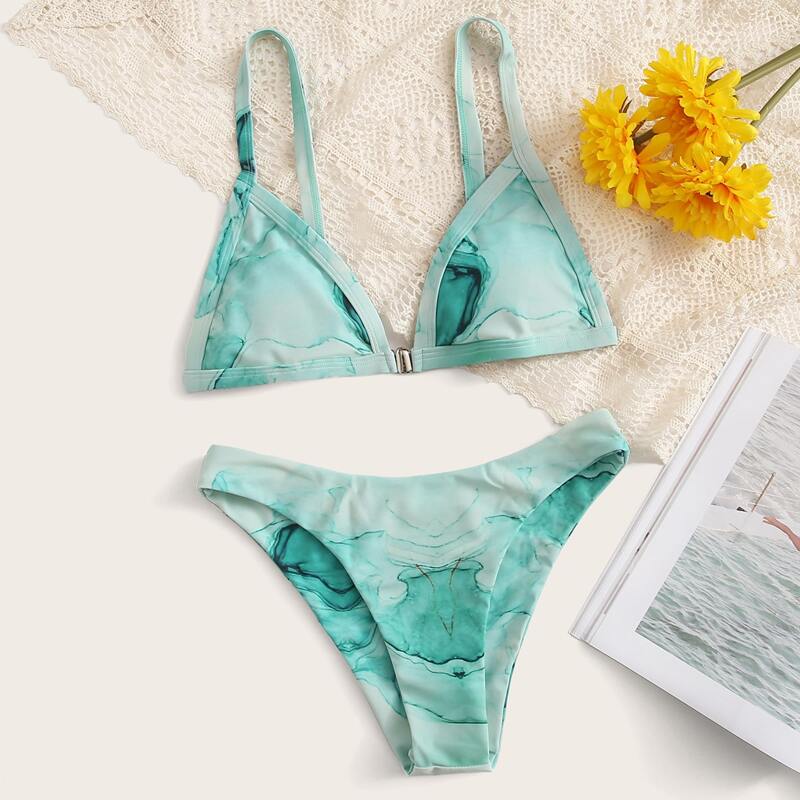 

Tie Dye Triangle Bikini Swimsuit, Green